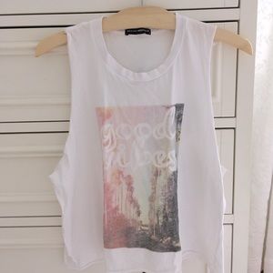 Brandy Melville,o/s,cropped,raw edge good vibes cotton top